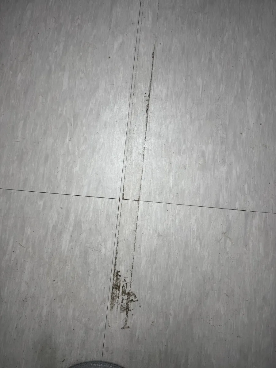 안양 사무실 바닥왁스코팅 작업 전 타일 이음새를 따라 남은 까만 때
