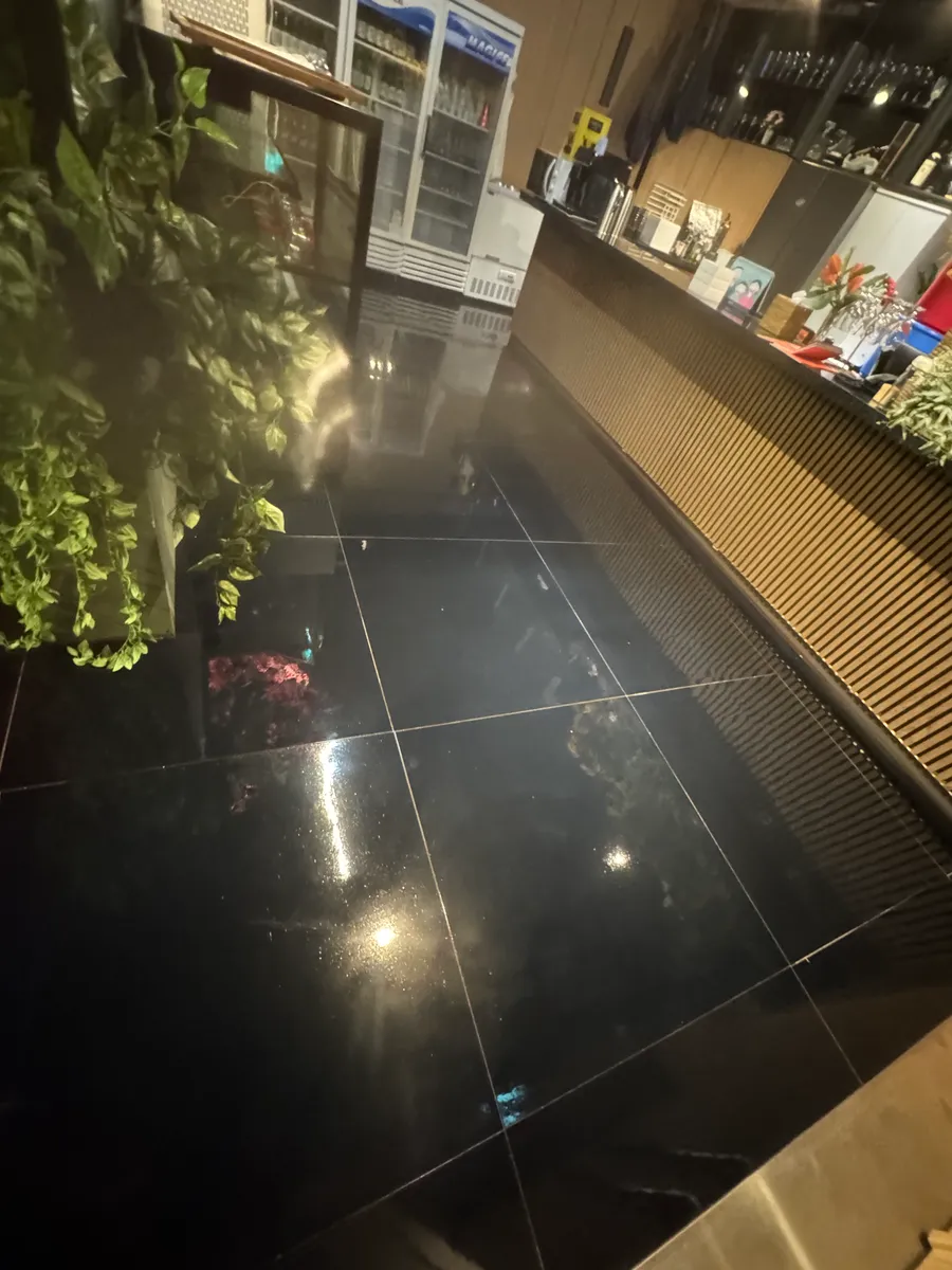 강남 가라오케 바닥 왁스코팅 현장의 식물 옆 바닥 표면